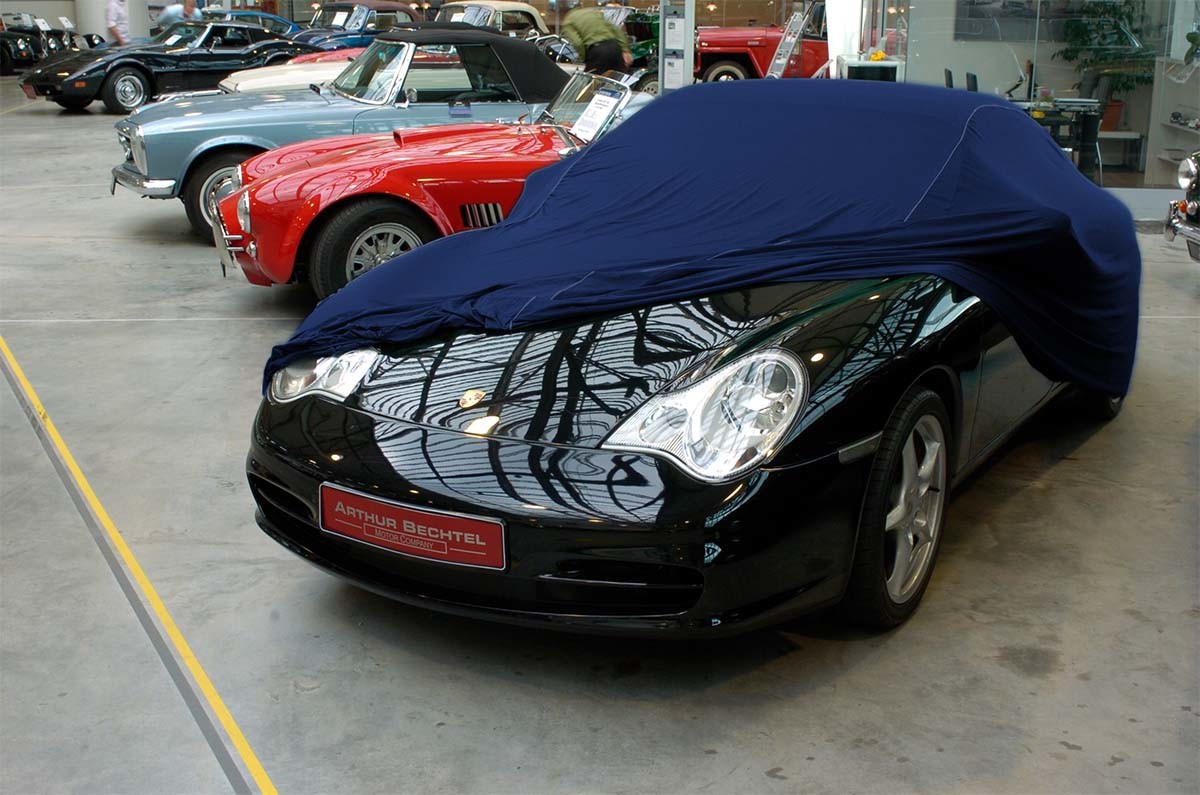 Aston Martin DB AR1 - Bj.von 2003 bis 2004 - MOBILWERK INDOOR COVER SOFTKONTUR -MARINEBLAU mit Keder Grau-