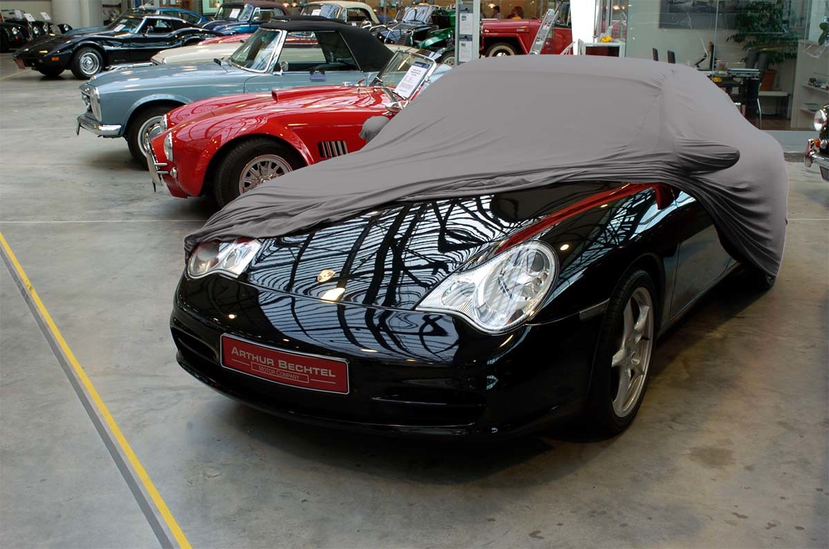 Alfa Romeo Spider TYP 916 - Bj.von 1994 bis 2005 - MOBILWERK INDOOR COVER SOFTKONTUR -TITANGRAU Spiegeltaschen-