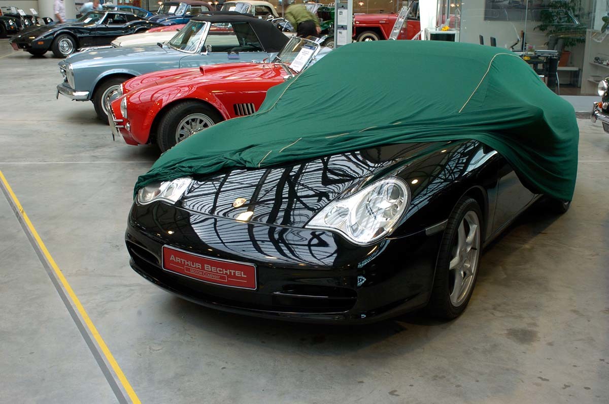 Austin Metropolitan Coupe, Cabrio - Bj.von 1954 bis 1962 - MOBILWERK INDOOR COVER SOFTKONTUR -BR. RACING GREEN mit Keder Beige