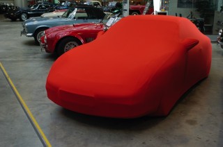 Ford Fiesta V Typ JAS /JBS -Bj.von 1999 bis 2001 - MOBILWERK INDOOR COVER SOFTKONTUR -ROT mit Spiegeltaschen-