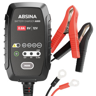 Batterie-Ladegerät / Erhaltungslader 0,8A für Motorrad 6V & 12V incl. Zubehör, ABSINA